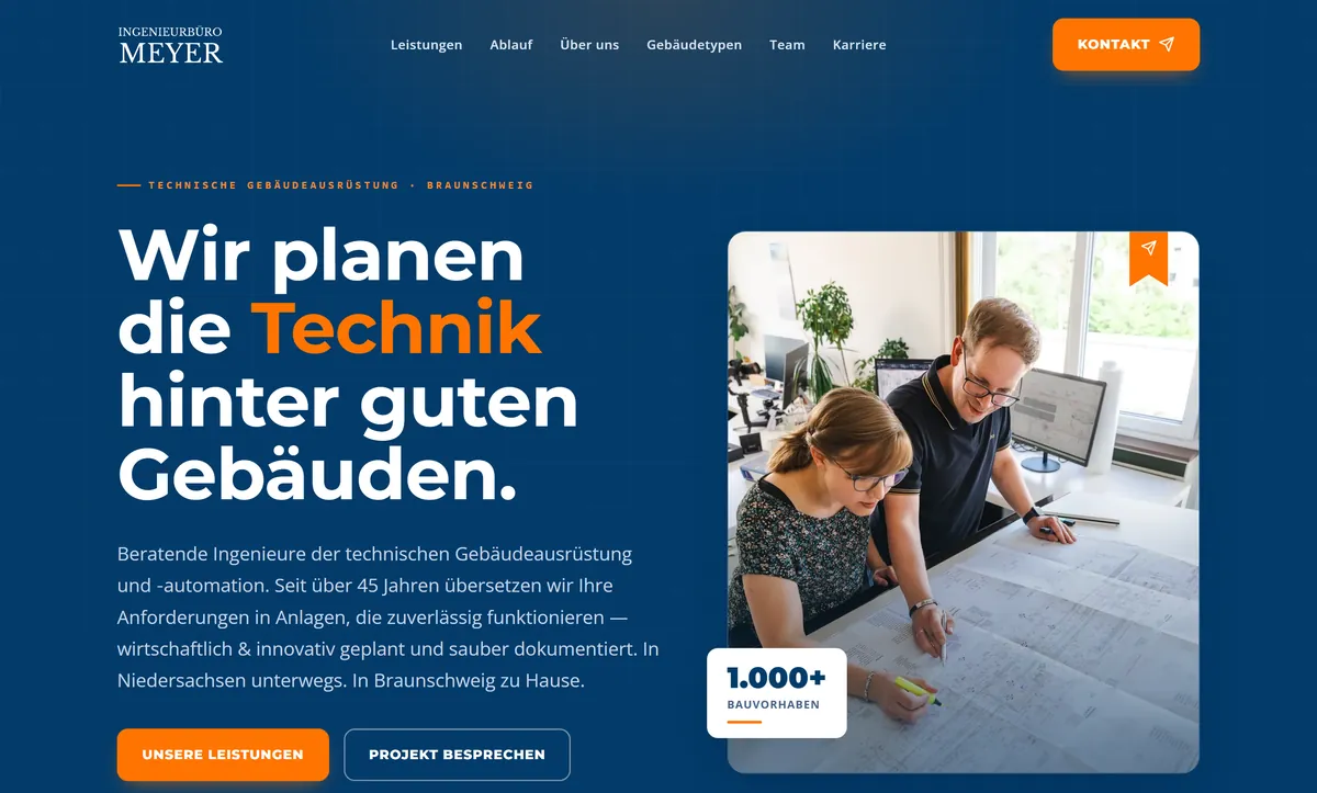 Startseite der Website von Ingenieurbüro Meyer
